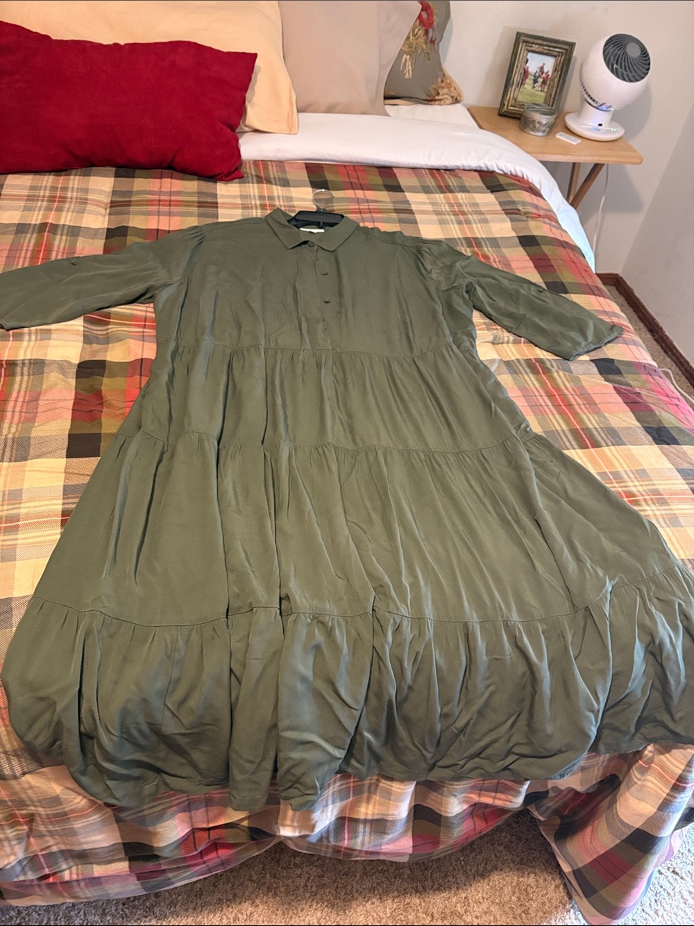 Chico's Olive Green Tiered Shirt Dress
